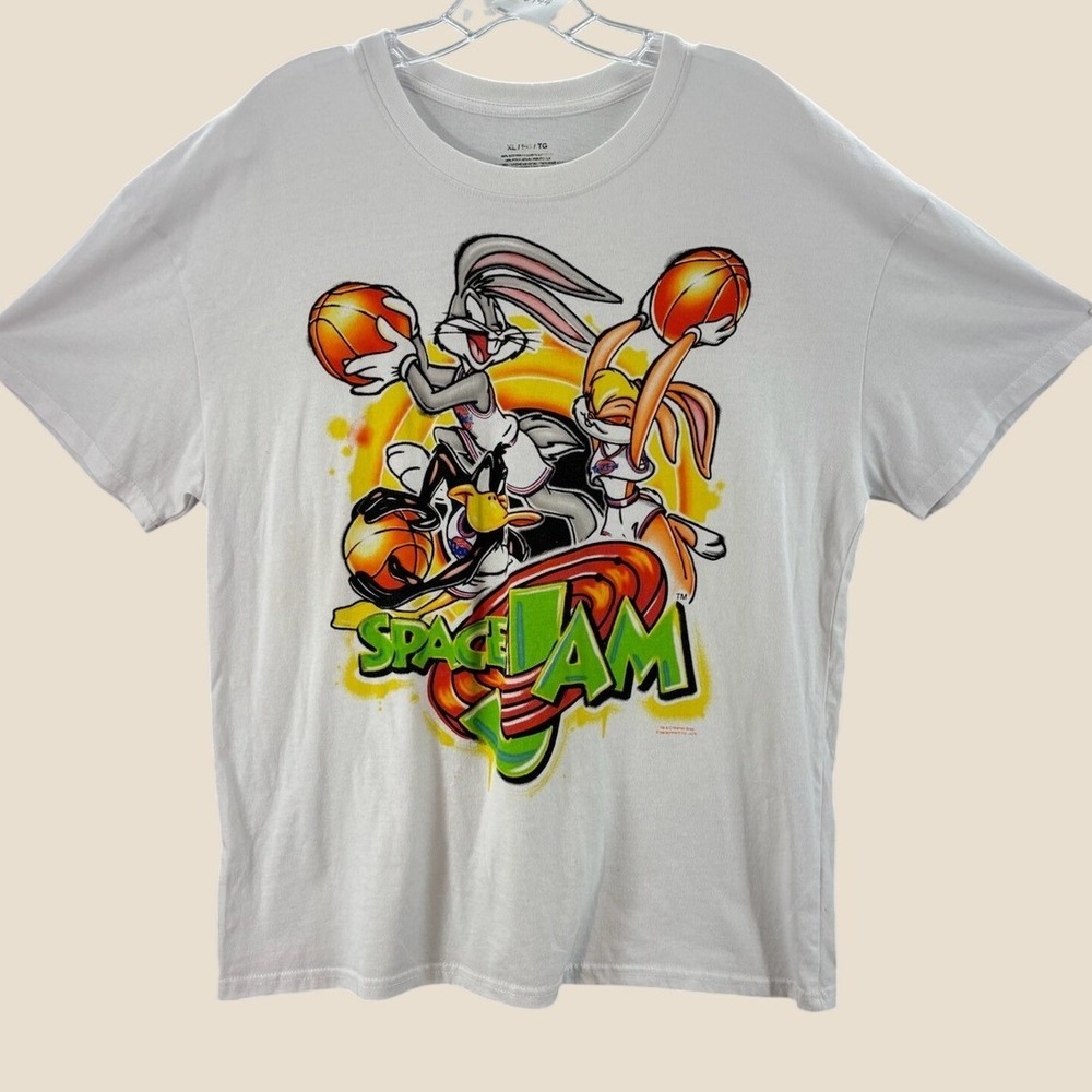 Space Jam Graphic T-Shirt Mens XL White Bugs Lola Bunny Daffy Duck Looney Tunes